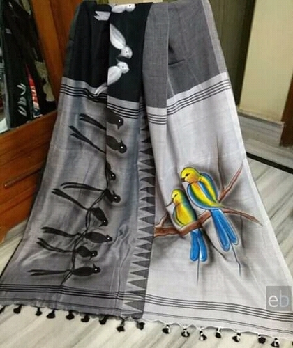 Cotton Khadi Madhaymoni Handpainting Saree
