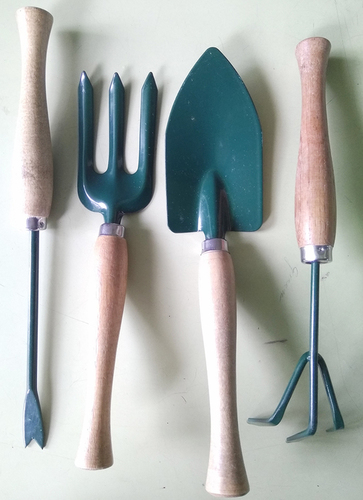 Garden Tool Set (4 Pcs.) - Iron & Wooden Material, Indoor Size, Color as Shown | Designed for Small Bonsai Plantation Care