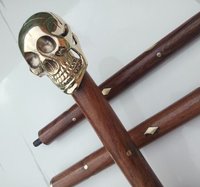 Antique Solid Brass Men Skull Head Handle vintage Walking Cane Wooden Stick gift