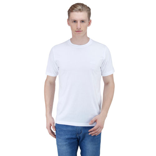 Cotton Round Neck Mens T Shirt (White)