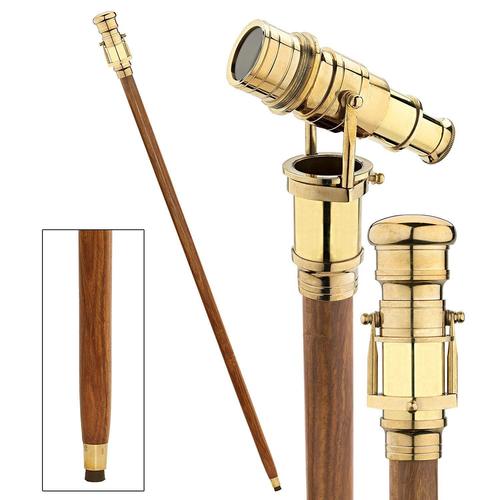 Walking Stick Cane with Brass Hidden Telescope Handle By PIRU ENTERPRISES