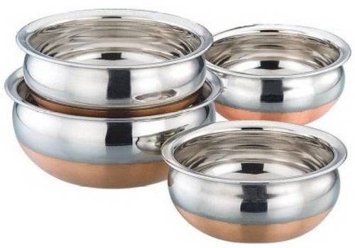 Lavi Best Homes Set Of 4 Copper Bottom Cookware Handi 1 L  (Stainless Steel, Copper, Non-stick)