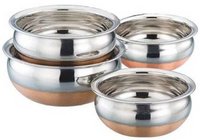 Lavi Best Homes Set Of 4 Copper Bottom Cookware Handi 1 L - Stainless Steel, Copper, Non-stick | Even Heat Distribution, Stylish & Durable Design, Ideal For Cooking & Serving Food