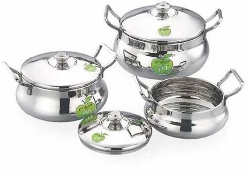 JVL Flame Pot Plain Stainless Steel Cooking Sauce Pot Handi Vessel with Lid - 3 Pcs Set - ES_JVL_FP-1X3P Handi 800 L, 1250 L, 1900 L  (Stainless Steel, Induction Bottom)