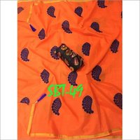 Flower Embroidered Cotton Saree - Cotton Silk Fabric, 5.5 Mtr Length, Blue, Pink, Black, Purple, Red, Green Colors | Embroidery Pattern, Suitable for All Seasons