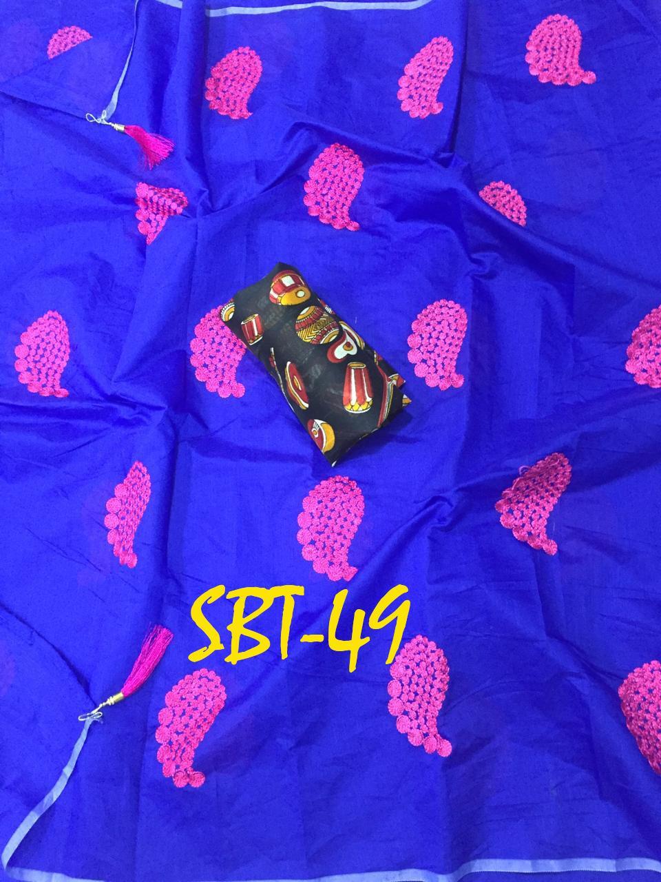 Flower Embroidered Cotton Saree