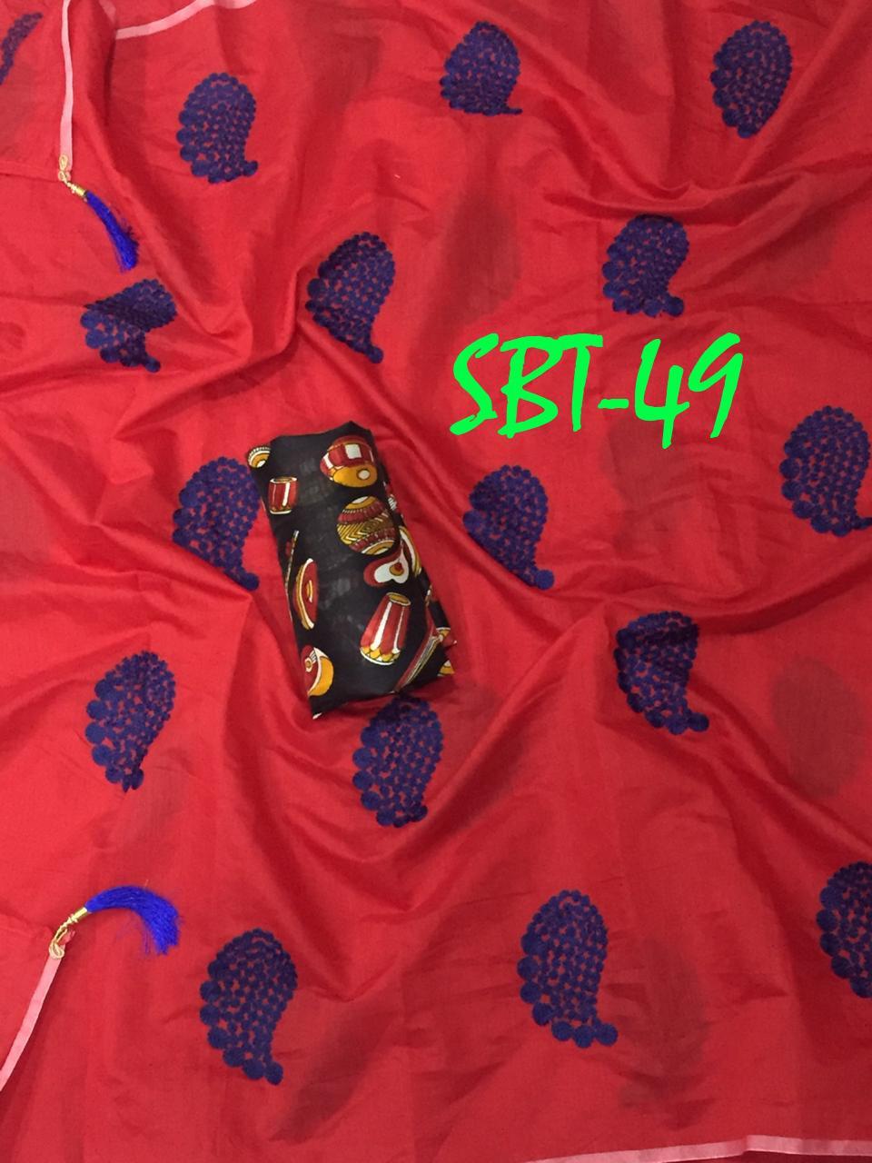 Flower Embroidered Cotton Saree