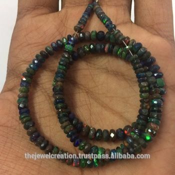 Black Ethiopian Opal Gemstone Faceted Rondelle Stone Beads Strand Place Of Origin: India