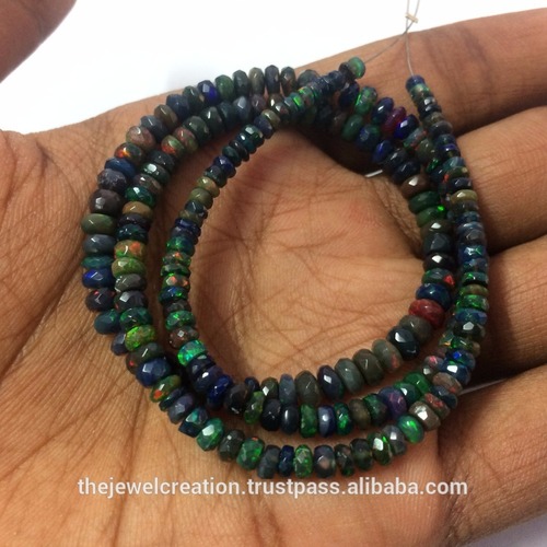 Natural Black Ethiopian Opal Gemstone Rondelle Beads Strand
