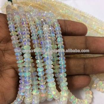 Natural White Ethiopian Welo Opal Stone Faceted Rondelle Beads 5-8mm