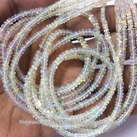 2mm Natural White Ethiopian Opal Stone Plain Rondelle Beads Strand