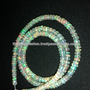 White Ethiopian Welo Opal Stone Faceted Rondelle Beads Strand