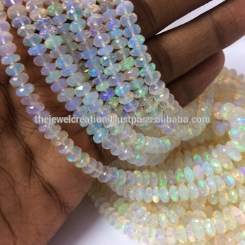 5-8mm Natural White Ethiopian Opal Stone Rondelle Wholesale Beads