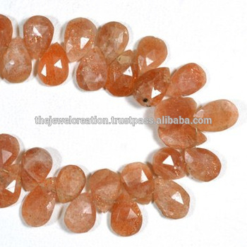 Orange Natural Sunstone Faceted Pear Shape Briolette Beads Wholesale