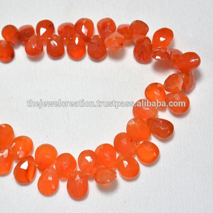 Orange Natural Carnelian Faceted Pear Shape Briolette Beads