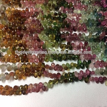 Natural Multi Tourmaline Gemstone Faceted Drops Beads Briolette Strand Bead