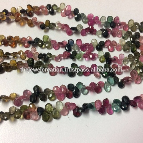 Natural Multi Tourmaline Faceted Pear Shape Briolette Gemstone Beads