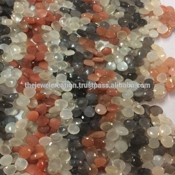 Natural Multi Moonstone Faceted Heart Shape Briolette Wholesale Gemstone Bead