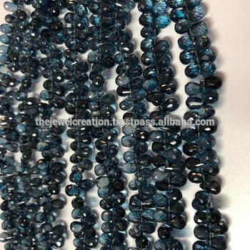 Stone Natural London Blue Topaz Faceted Drops Teardrops Briolette Beads
