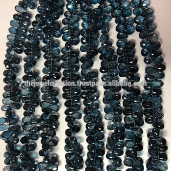 100% Natural London Blue Topaz Faceted Teardrop Beads Strand