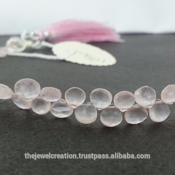 Natural Rose Quartz Faceted Heart Briolette Beads