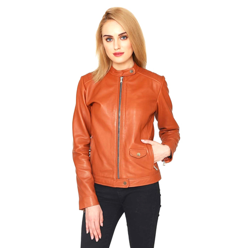 Ladies Designer Orange Leather Jacket