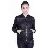 Full Sleeve Ladies Leather Bomber Jacket