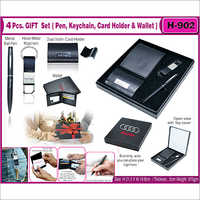 4pcs Gift Set which contain Keychain, Pen, Dual visiting Card & Wallet.H-902