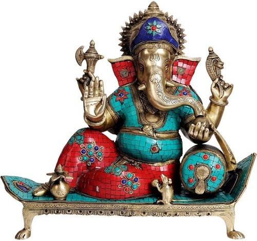 Lord Ganesha Sitting On A Sofa Brass Metal Statue of modern Religious sculpture