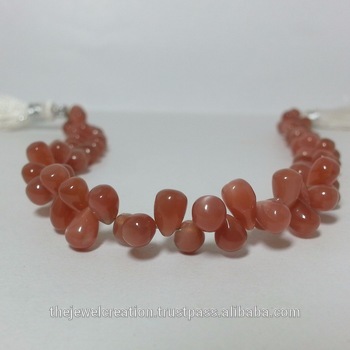 Natural Peach Moonstone Smooth Plain Teardrop Beads Briolette Drop