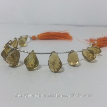 Natural Champagne Quartz Faceted Twisted Pears Briolette Beads