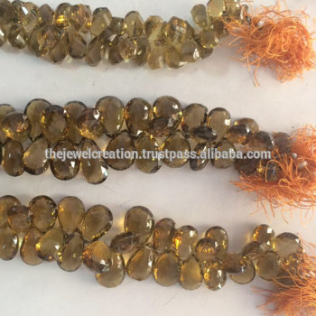 Natural Champagne Quartz Faceted Pear Shape Briolette Beads