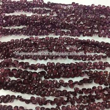 Natural Rhodolite Garnet Micro Faceted Heart Shape Briolette Gemstone Beads