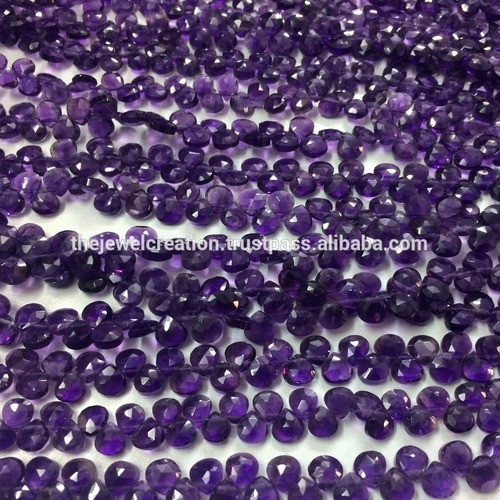Natural Gem Brazilian Amethyst Faceted Teardrop Shape Briolette 8x6 to 9x6mm Size 8 Inch Full Strand Purple Beads for Jewelry Making