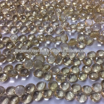 Natural Honey Quartz Micro Faceted Heart Shape Briolette Gemstone Beads