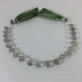 Natural Gray Moonstone Faceted Drops Beads Briolette Strand Grey