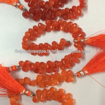 Orange Natural Aaa Carnelian Faceted Drops Beads Briolette Bead Strand