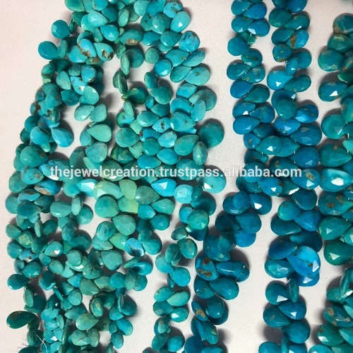 Natural Arizona Turquoise Faceted Pears Briolette Beads