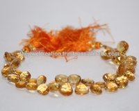 Natural Citrine Heart Beads - 8.5-10mm Faceted Gemstones | Top Grade Golden Stone, Handmade In India