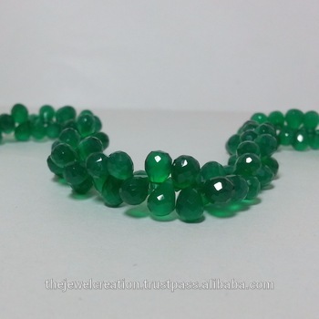 Natural Green Onyx Faceted Drops Briolette Beads Strand