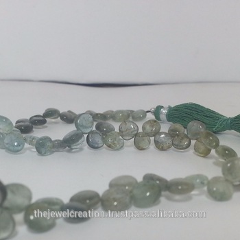 Natural Moss Aquamarine Plain Smooth Heart Briolette Beads