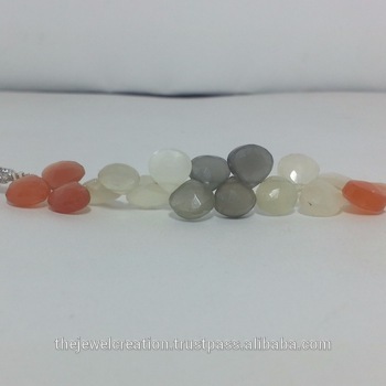 Natural Multi Moonstone Faceted Heart Briolette Beads