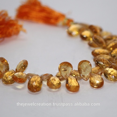 Natural Citrine Gemstone Faceted Pear Briolette Beads