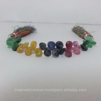 Multi Natural Ruby Emerald Sapphire Pears Briolette Beads