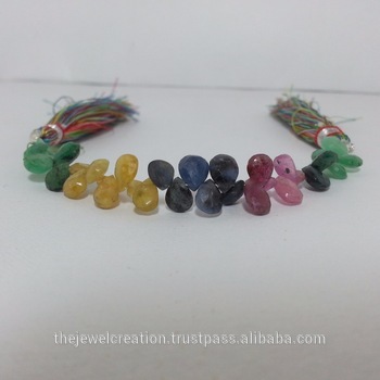 Natural Ruby Emerald Sapphire Pears Briolette Beads