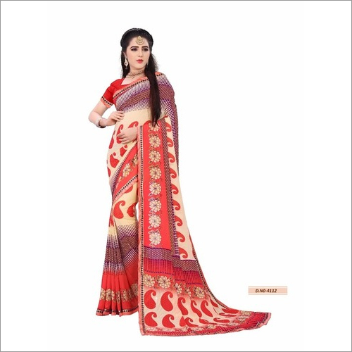 Printed Georgette Saree With Lace