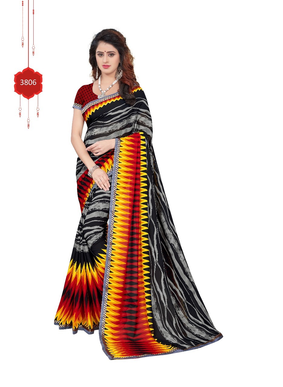 Printed Georgette Saree With Lace