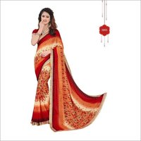 Georgette Saree Lace Border - Georgette Silk, 5.5 Mtr Length, 0.8 Mtr Blouse | Colors: Blue, Pink, Black, Purple, Red, Green, Printed Pattern