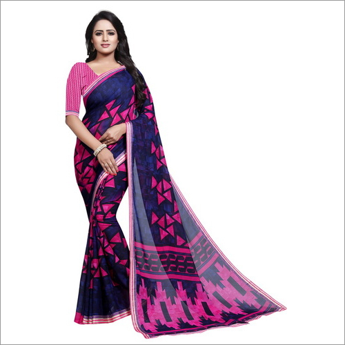 Print Georgette Saree With Lace