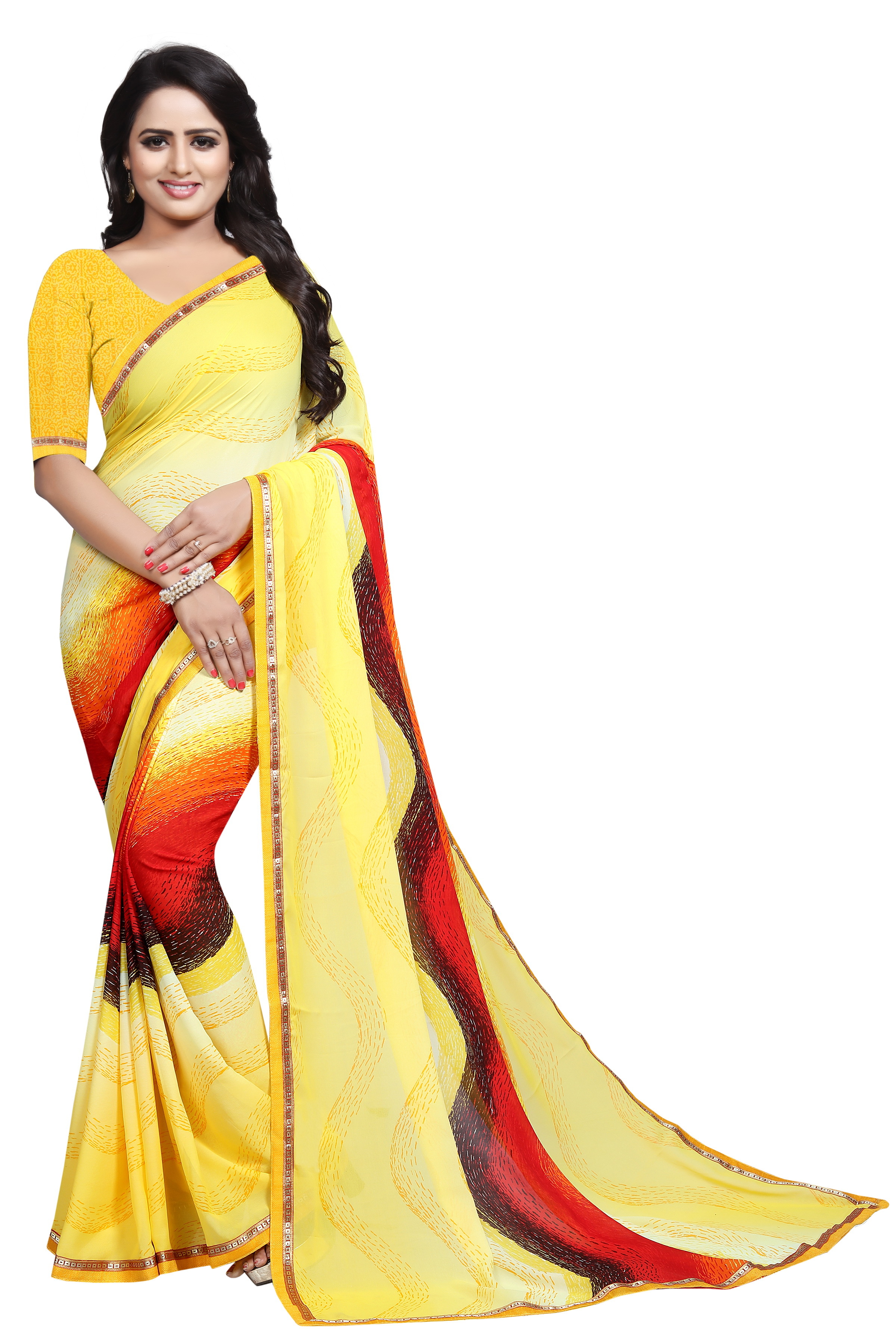 Print Georgette Saree With Lace
